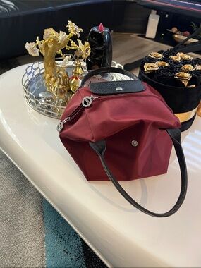 Longchamp Burgundy Nylon Tote with Black Trim